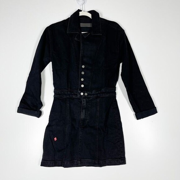 GRLFRND Womens Black Margo Denim Dress Button Distressed Stretch Dress Sz Small - Picture 2 of 11